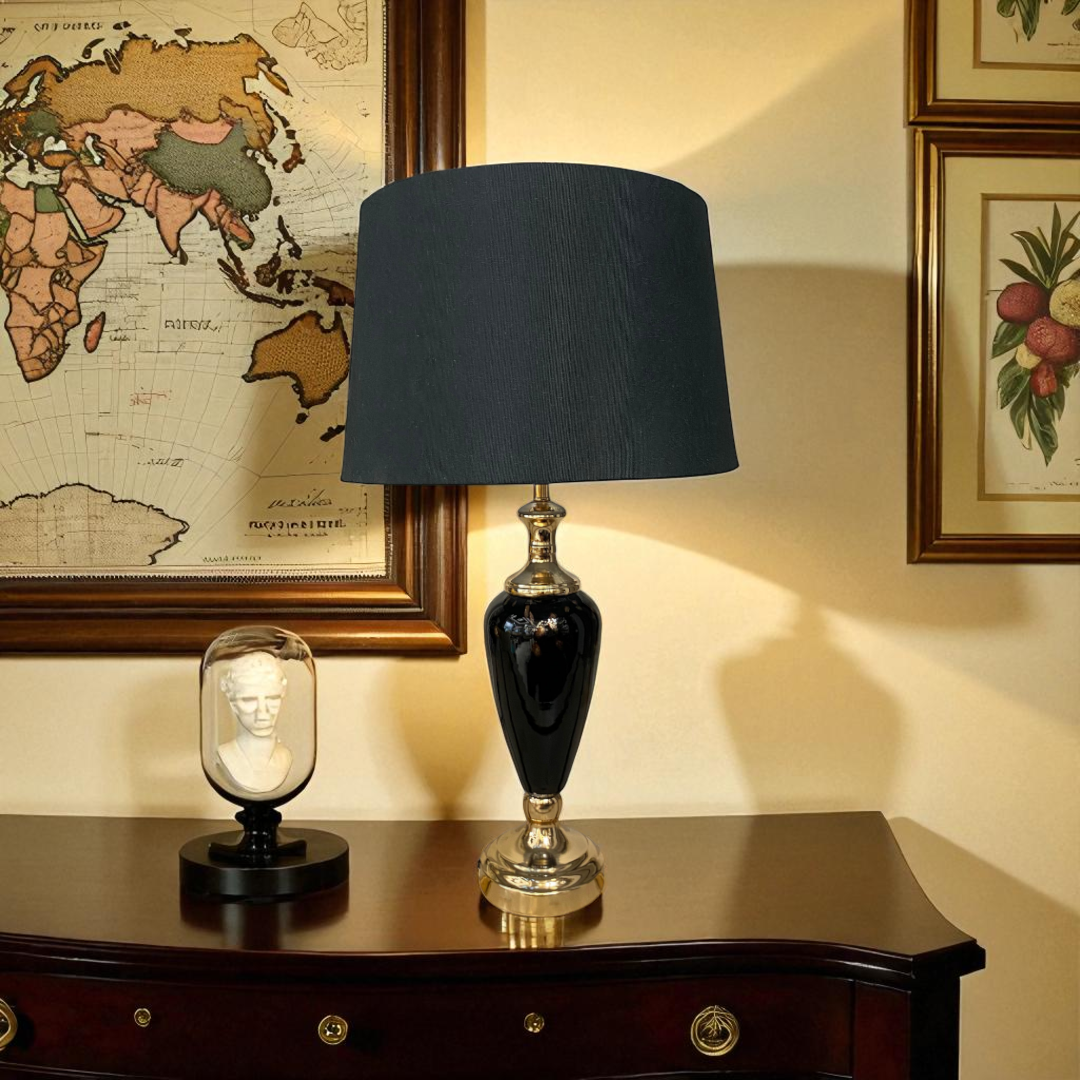 Elegant Glossy Black Ceramic Table Lamp