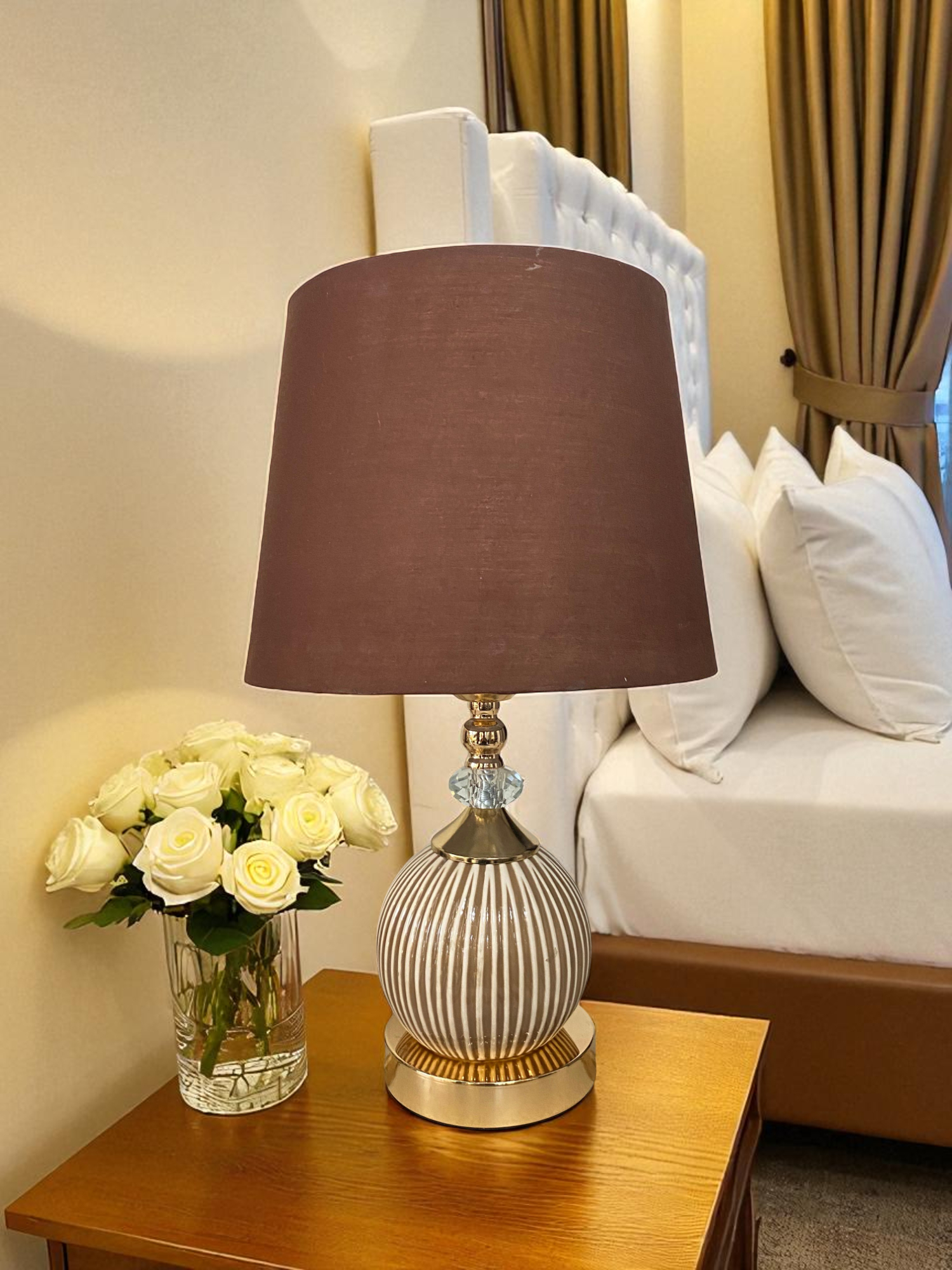 Striped Gold Ceramic Table Lamp