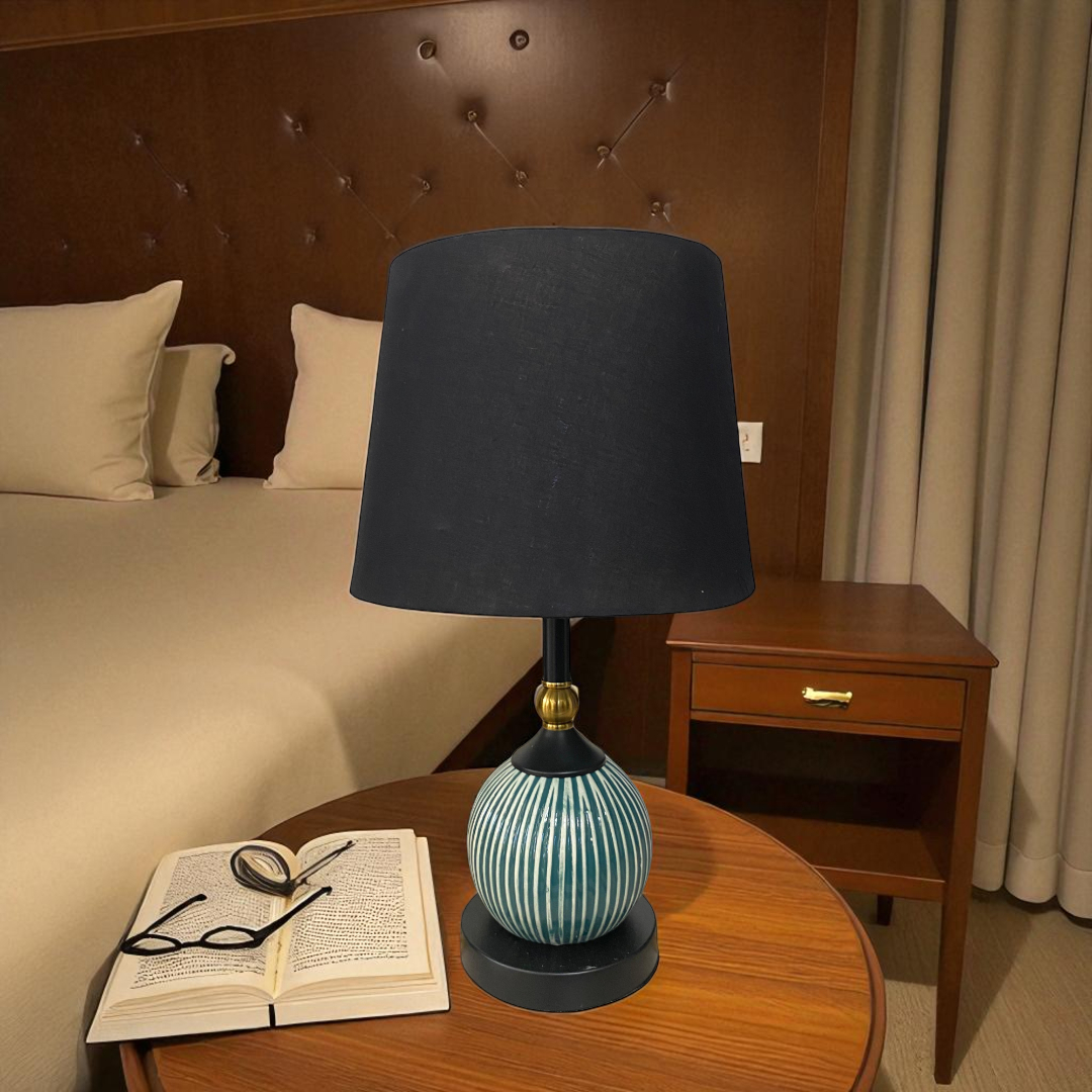 Striped Teal Ceramic Table Lamp