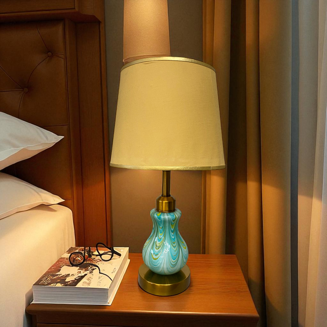 Aqua Swirl Modern Glass Side Table Lamp