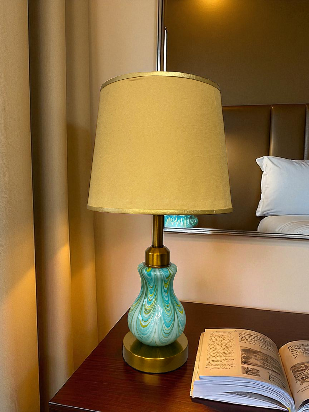 Aqua Swirl Modern Glass Side Table Lamp