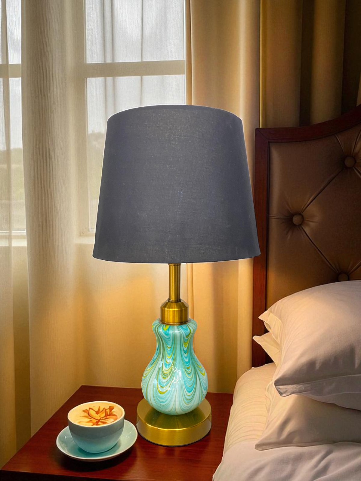 Aqua Swirl Modern Glass Side Table Lamp