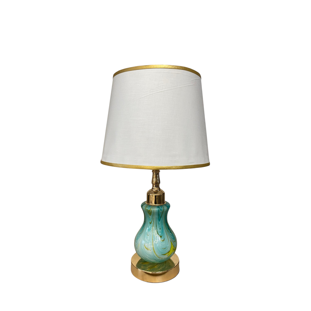 Turquoise Swirl Rose Gold Glass Side Table Lamp