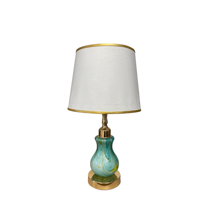 Turquoise Swirl Rose Gold Glass Side Table Lamp