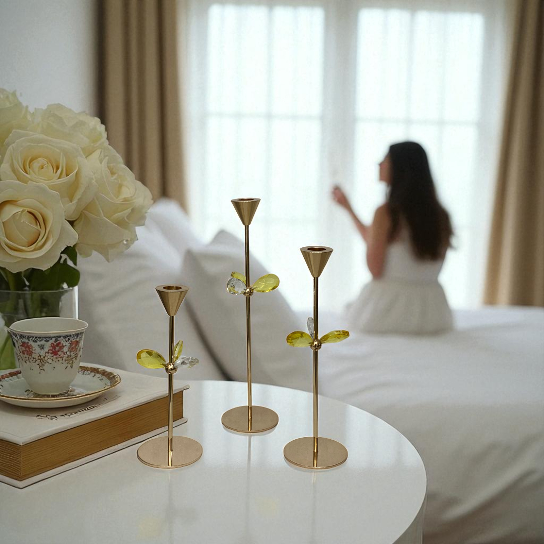 Golden Metallic Candle Holder Set