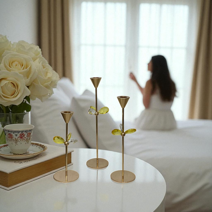 Golden Metallic Candle Holder Set