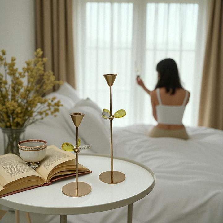 Golden Metallic Candle Holder Set