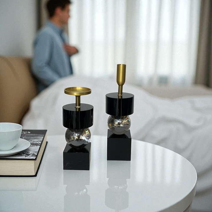 Midnight Luxe Heavy Crystal Candle Holder Set