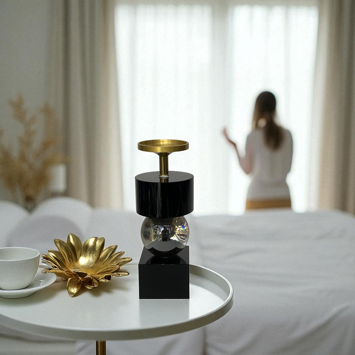 Midnight Luxe Heavy Crystal Candle Holder Set