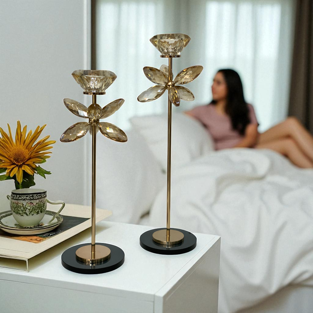 Golden Petal Crystal Candle Holder