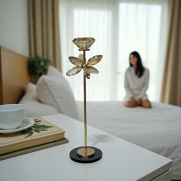Golden Petal Crystal Candle Holder
