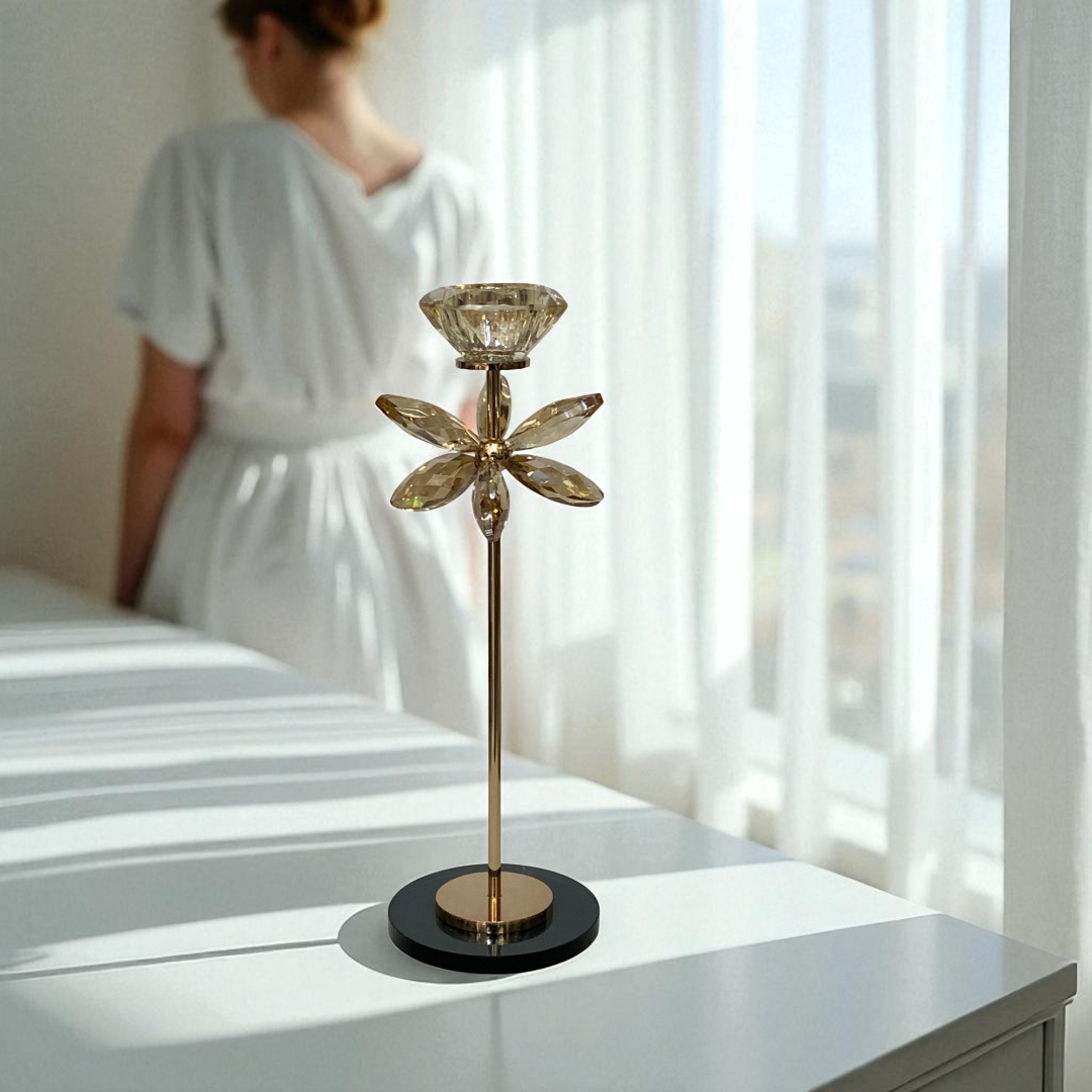 Golden Petal Crystal Candle Holder