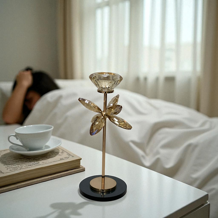 Golden Petal Crystal Candle Holder