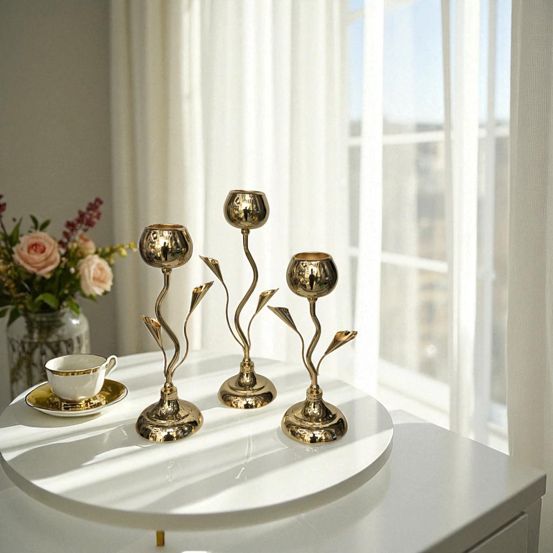 Metallic Golden Candle Holders