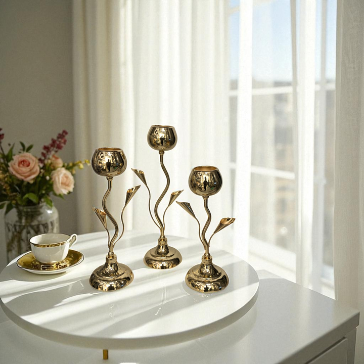 Metallic Golden Candle Holders