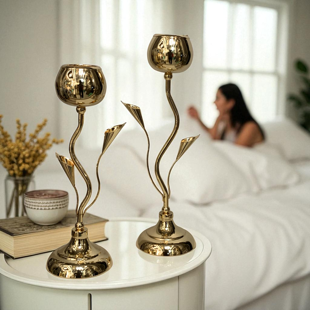 Metallic Golden Candle Holders