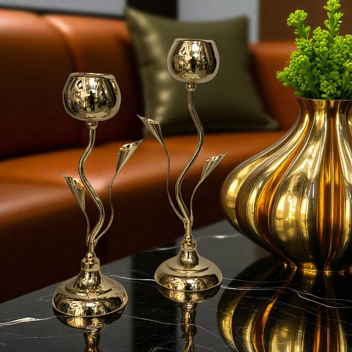 Metallic Golden Candle Holders