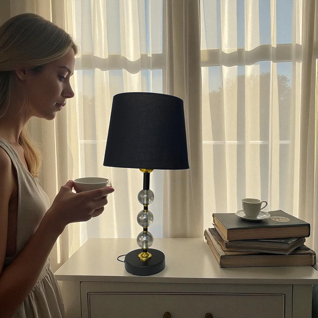 Modern Glass Sphere & Brass Accent Table Lamp