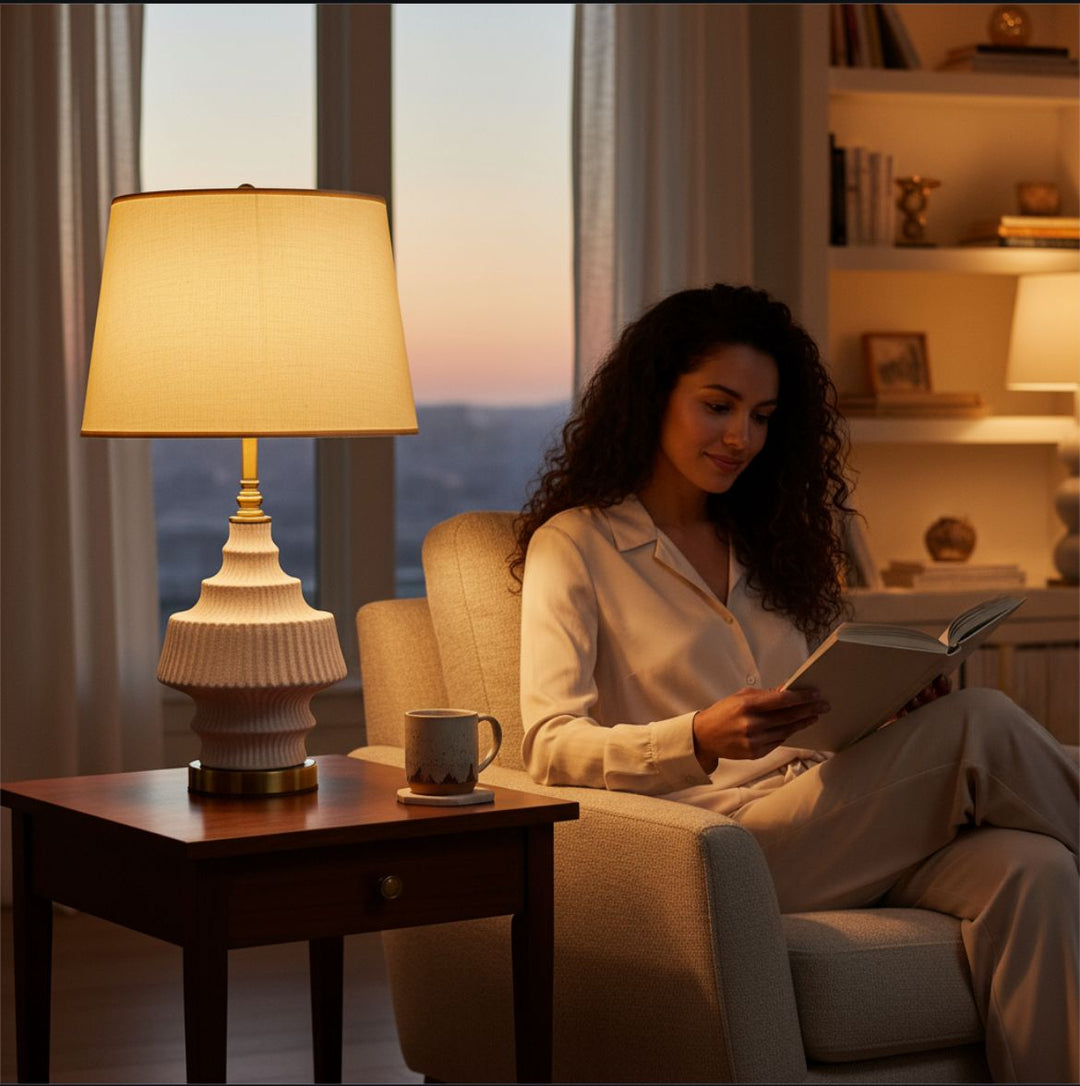 Elegant Textured Tiered Ceramic Lamp