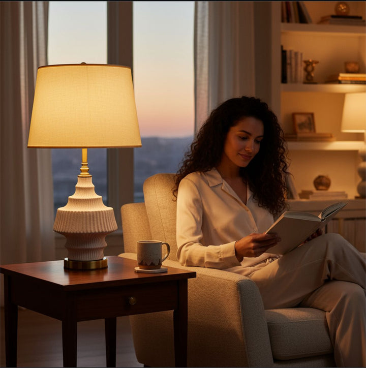 Elegant Textured Tiered Ceramic Lamp