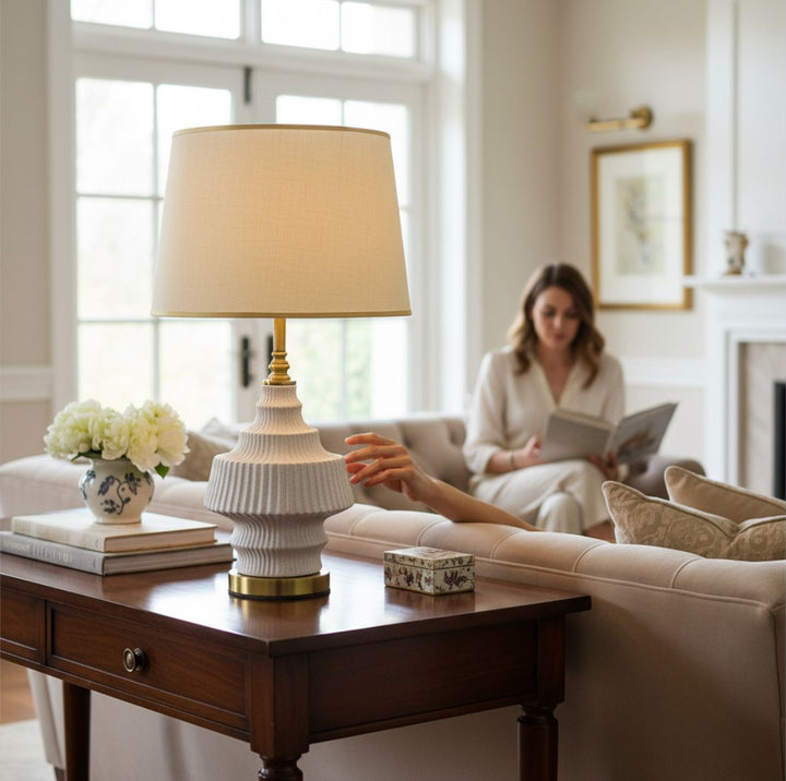 Elegant Textured Tiered Ceramic Lamp