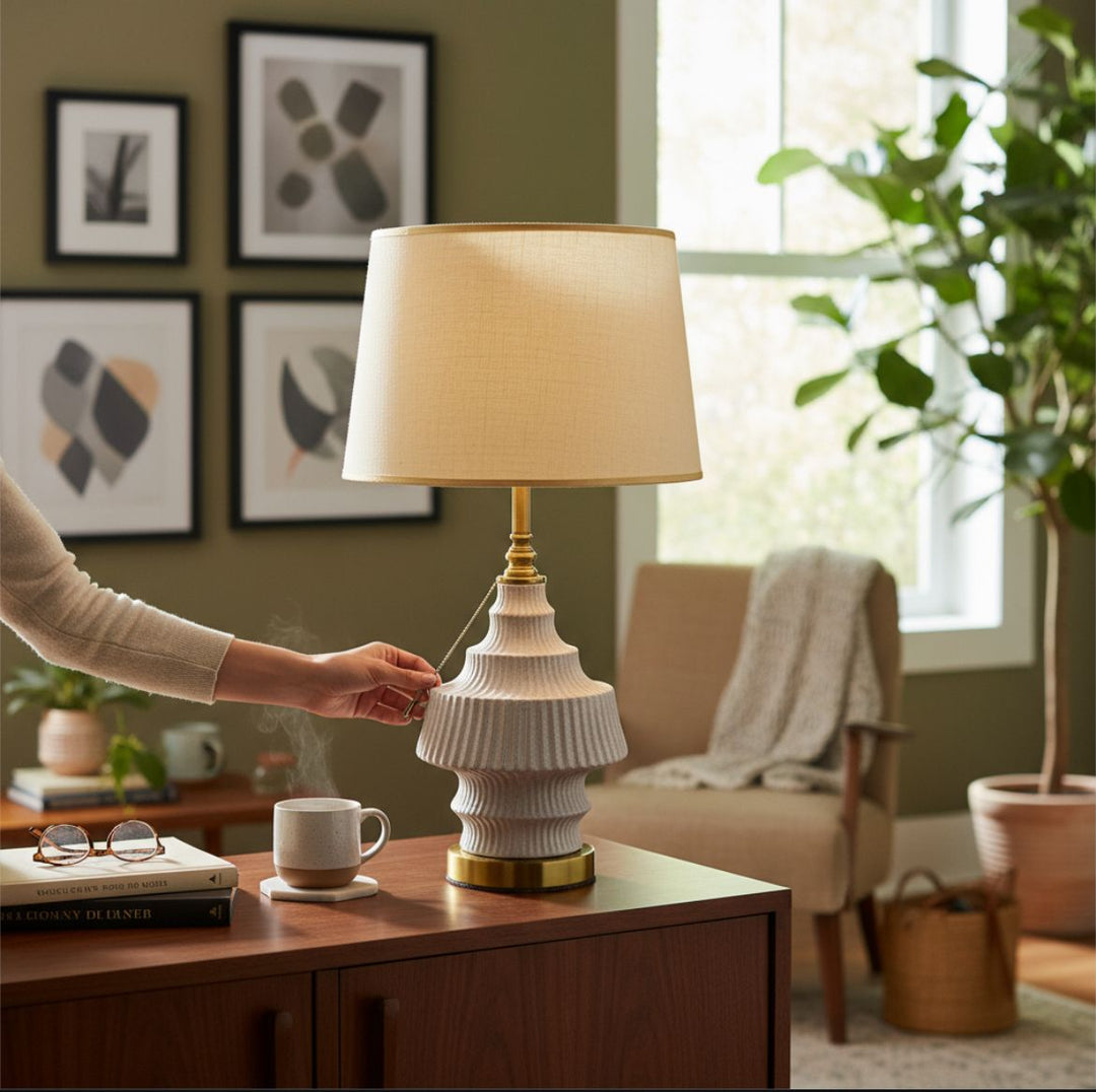 Elegant Textured Tiered Ceramic Lamp