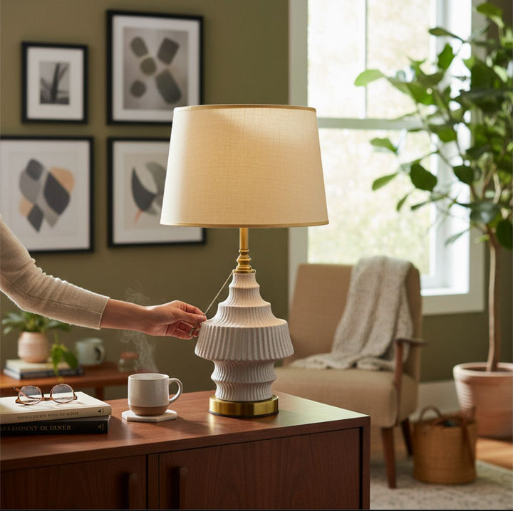 Elegant Textured Tiered Ceramic Lamp