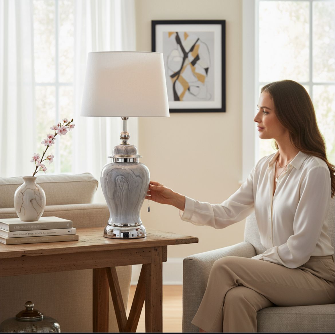 Modern Marble-Effect Ceramic Lamp