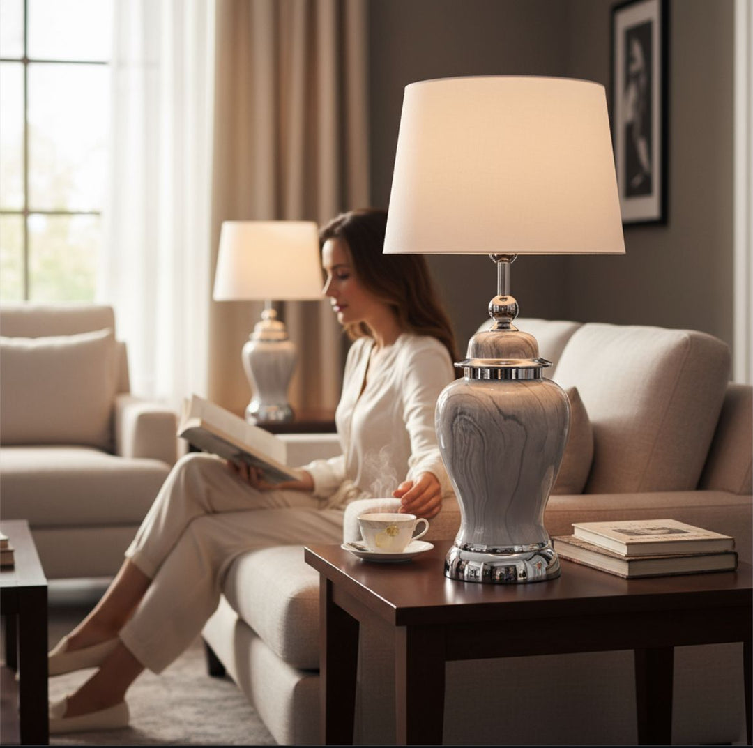 Modern Marble-Effect Ceramic Lamp