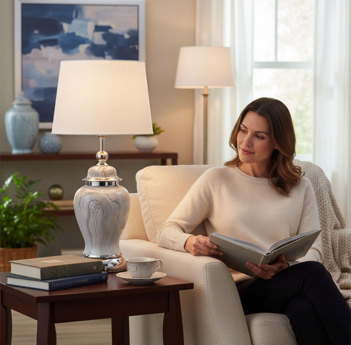 Modern Marble-Effect Ceramic Lamp