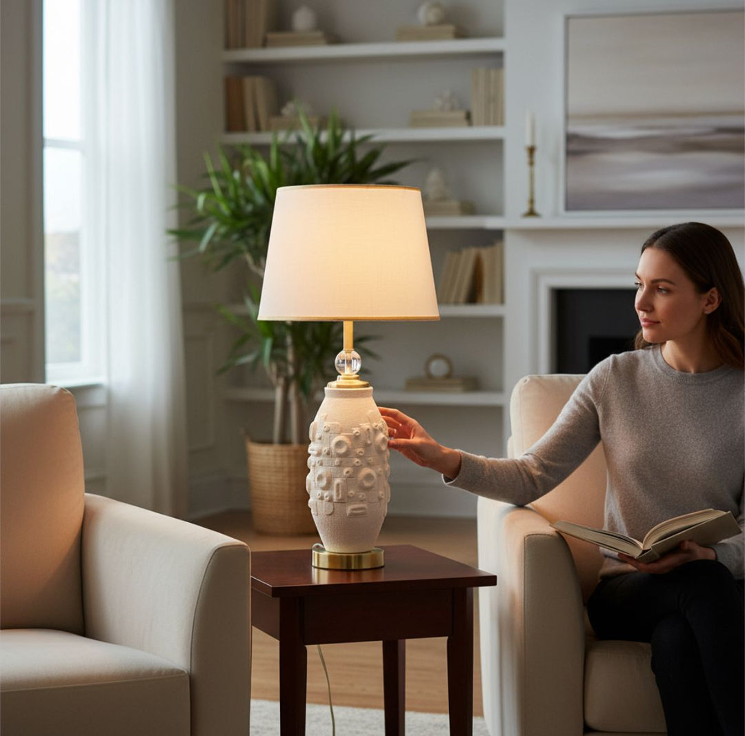 Mid-Century Modern Textured Ceramic Table Lamp