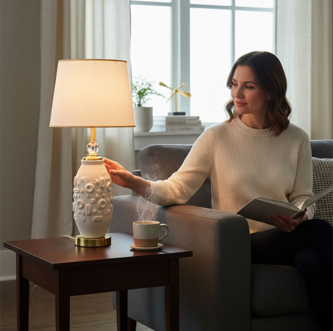 Mid-Century Modern Textured Ceramic Table Lamp