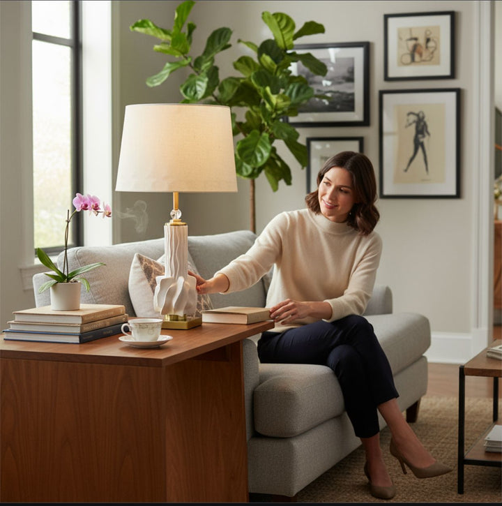 Sculpted White Ceramic Table Lamp