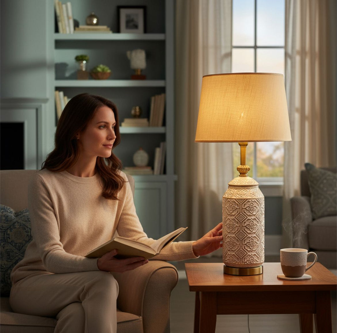 Geometric Embossed Ceramic Lamp