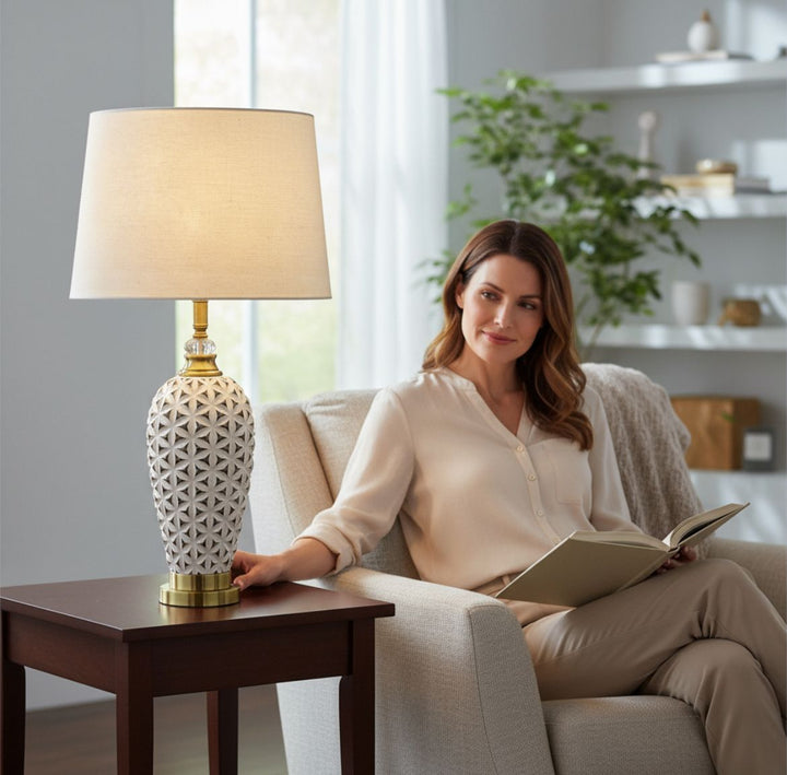 Geometric Textured Ceramic Table Lamp