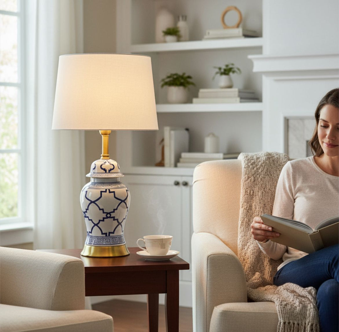 Heavy Luxurious Textured Porcelain Table Lamp