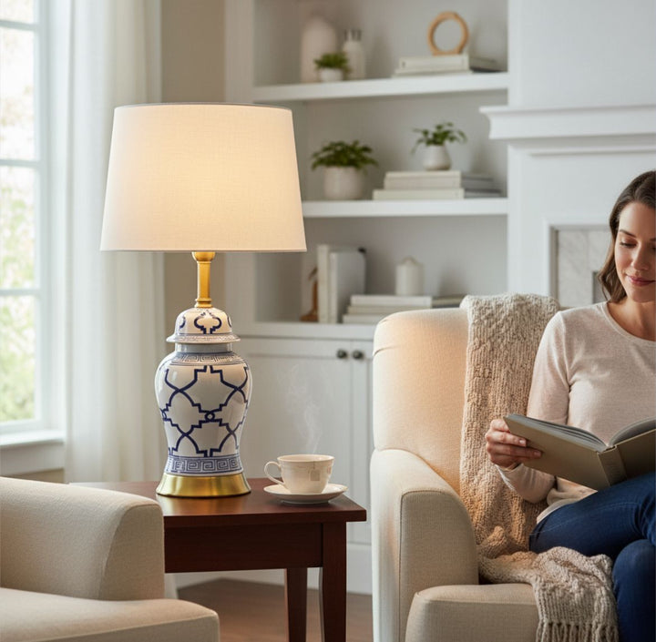 Heavy Luxurious Textured Porcelain Table Lamp