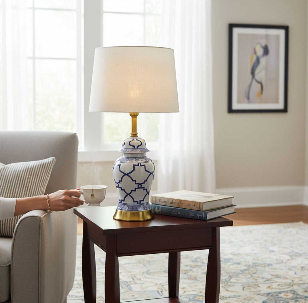Heavy Luxurious Textured Porcelain Table Lamp