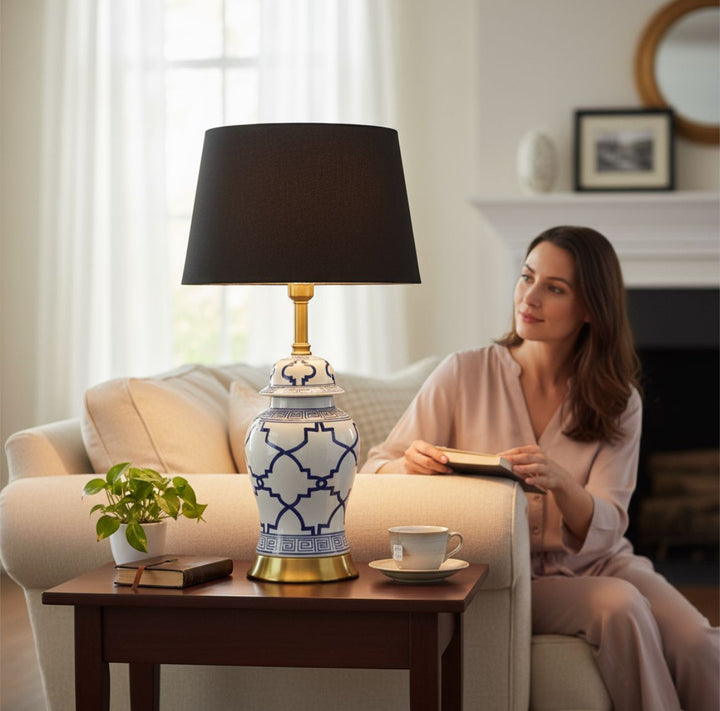 Heavy Luxurious Textured Porcelain Table Lamp