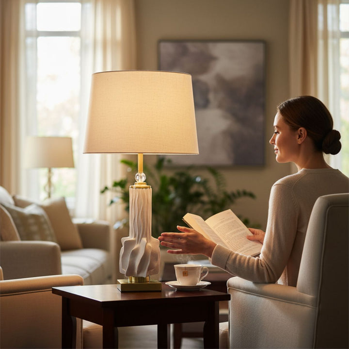 Sculpted White Ceramic Table Lamp