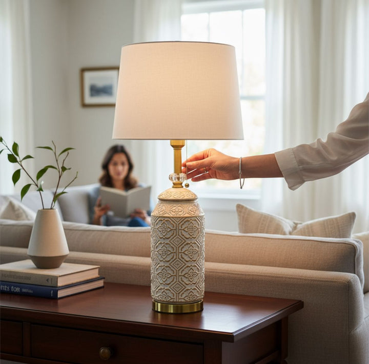Geometric Embossed Ceramic Lamp