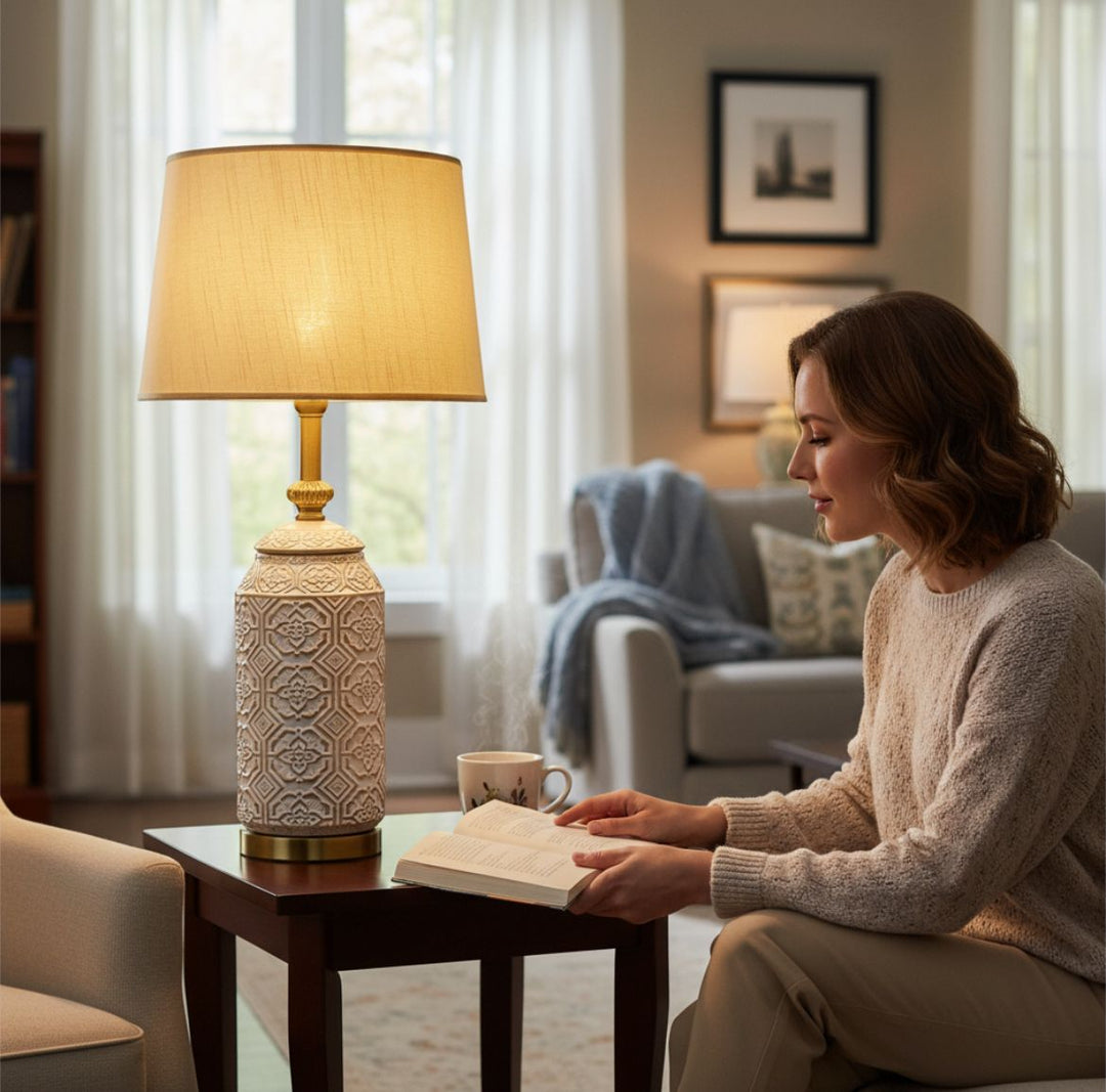 Geometric Embossed Ceramic Lamp