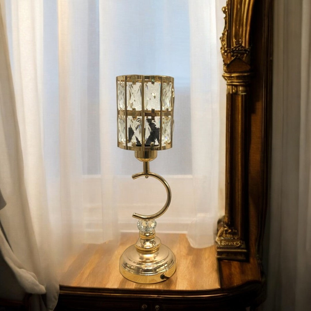 Modern Metallic LED Side Table Lamp with Crystal Accents
