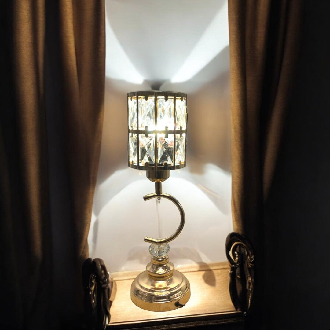 Modern Metallic LED Side Table Lamp with Crystal Accents
