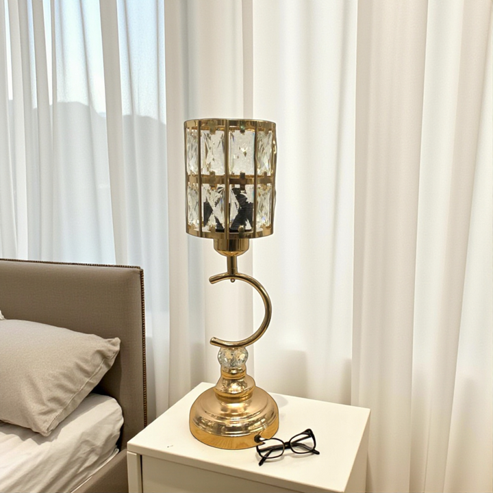Modern Metallic LED Side Table Lamp with Crystal Accents
