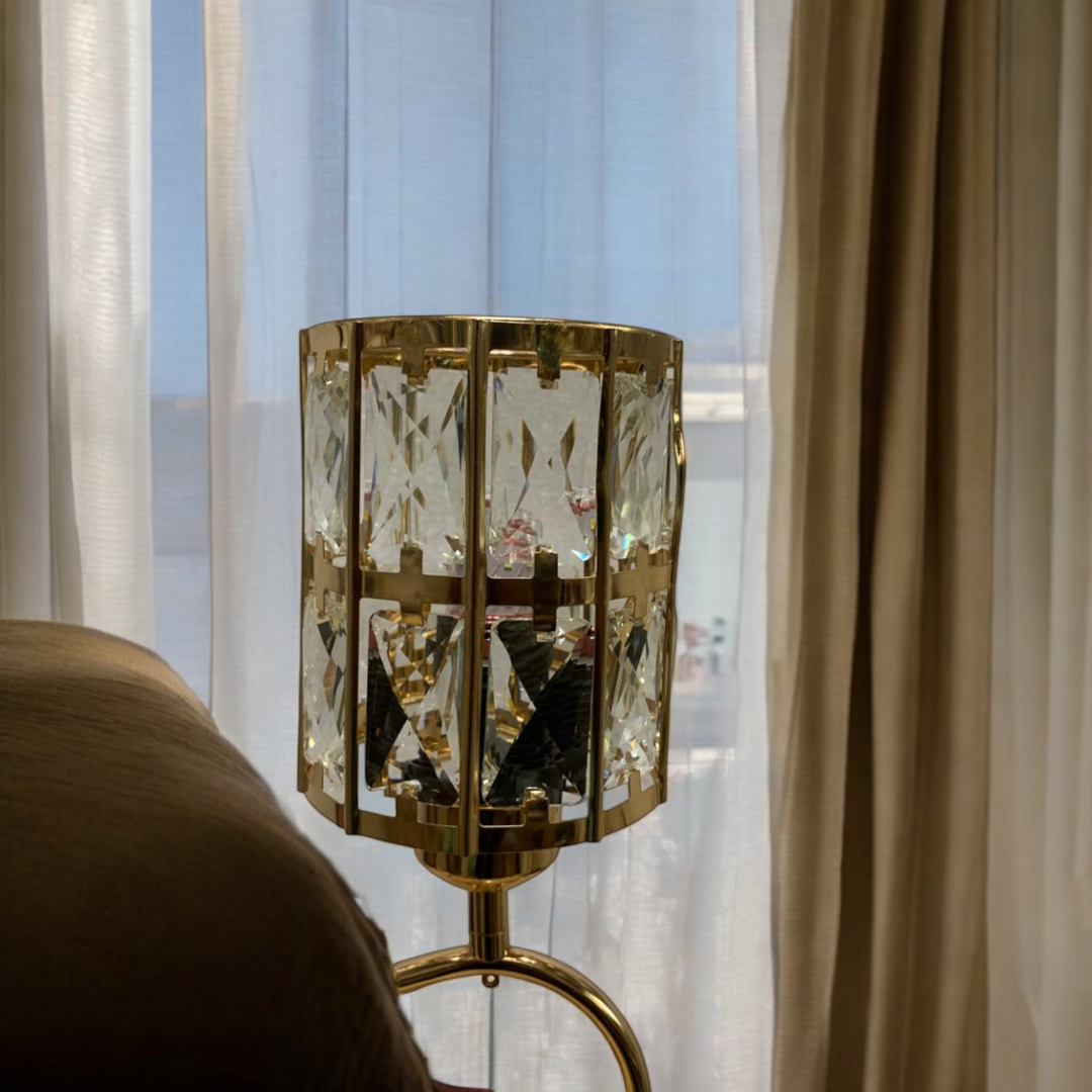 Modern Metallic LED Side Table Lamp with Crystal Accents
