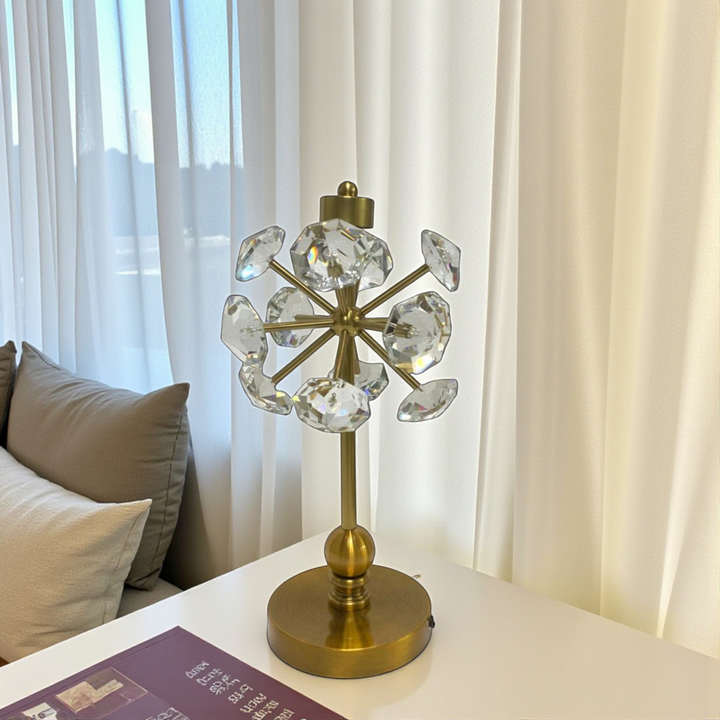 Vintage Brass & Crystal Lotus Side Table Lamp