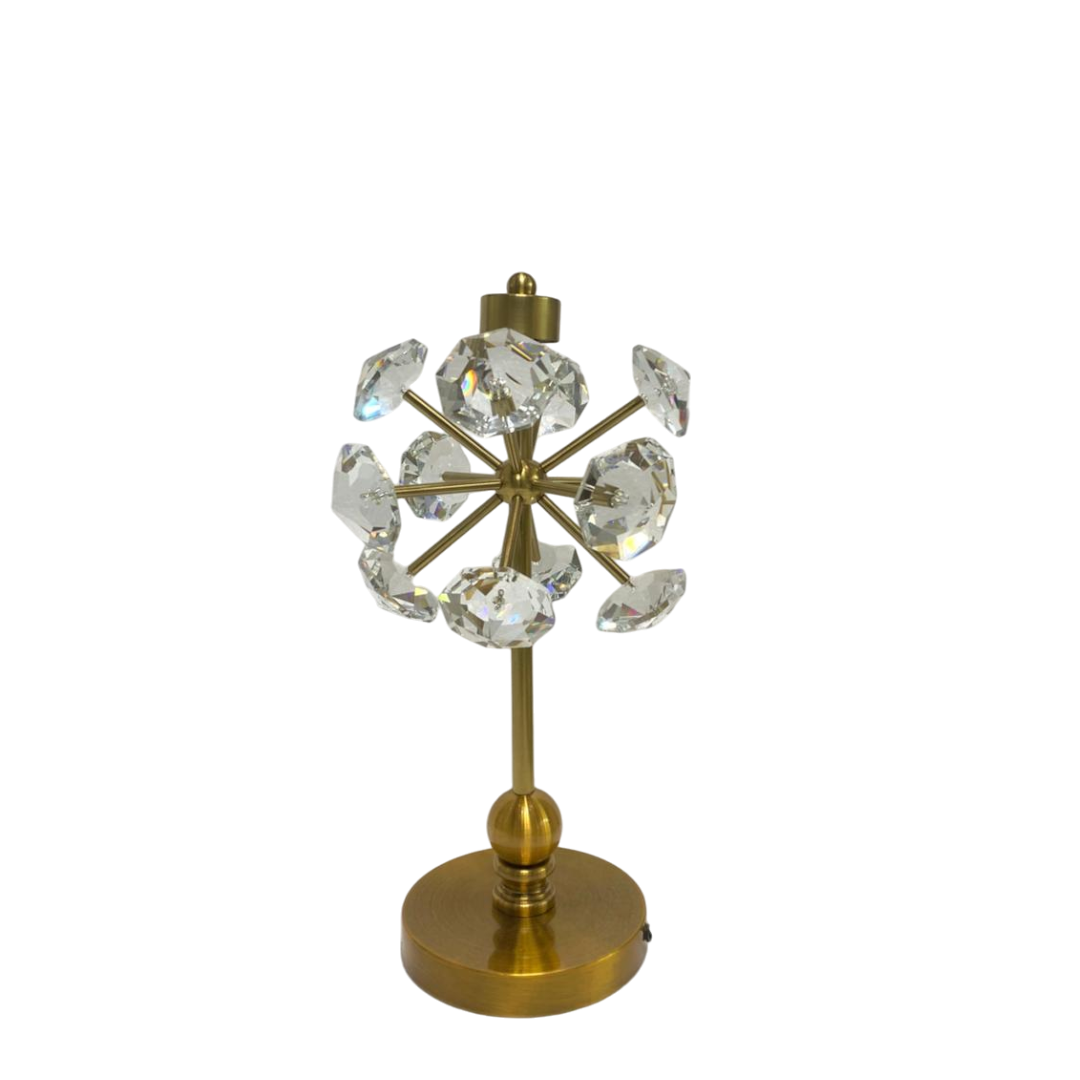 Vintage Brass & Crystal Lotus Side Table Lamp