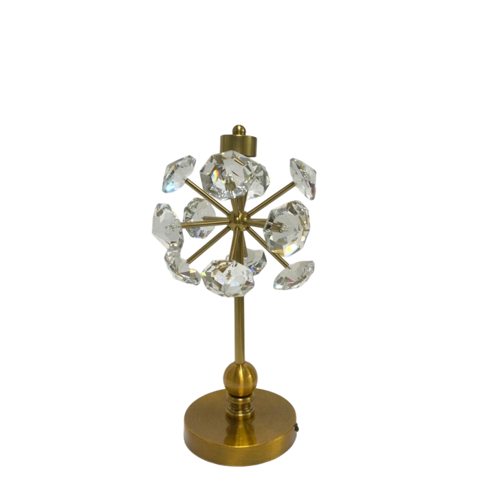 Vintage Brass & Crystal Lotus Side Table Lamp