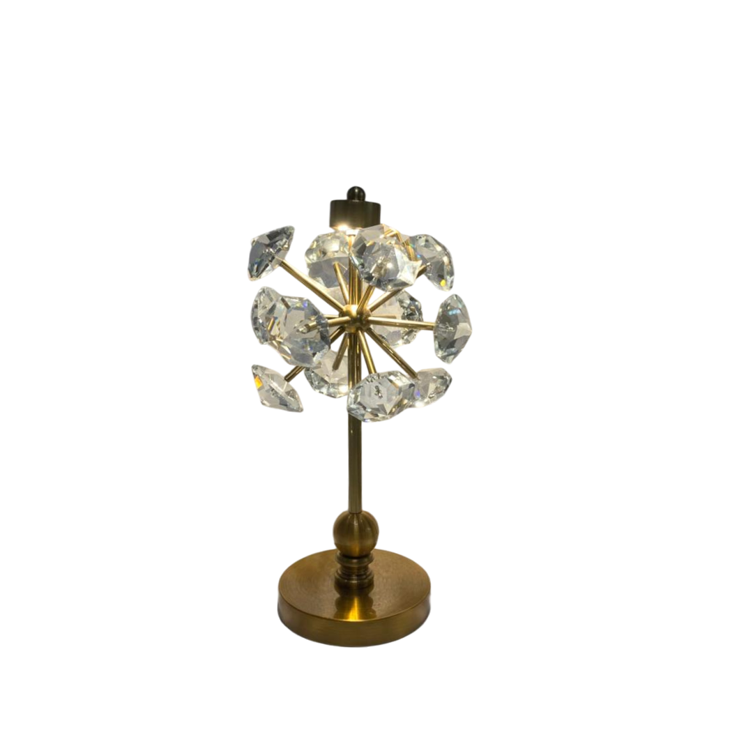 Vintage Brass & Crystal Lotus Side Table Lamp